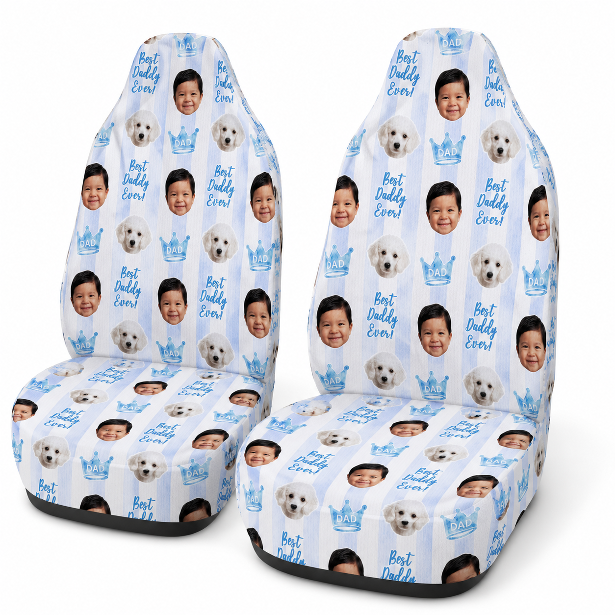 Personalized Dad & Son Portrait Car Seat Cover, Custom Dad Seat Protector, Gift For Dad TOM99
