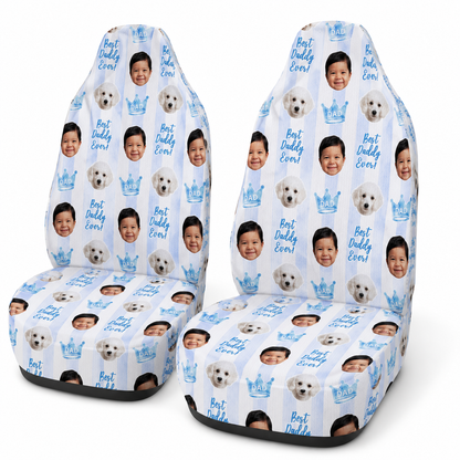 Personalized Dad & Son Portrait Car Seat Cover, Custom Dad Seat Protector, Gift For Dad TOM99