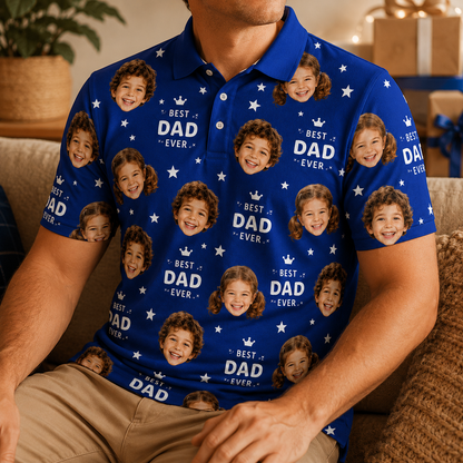 Custom Photo Best Dad Ever Polo Shirt, Personalized Polo Shirt For Husband Dad Grandfather TOM99