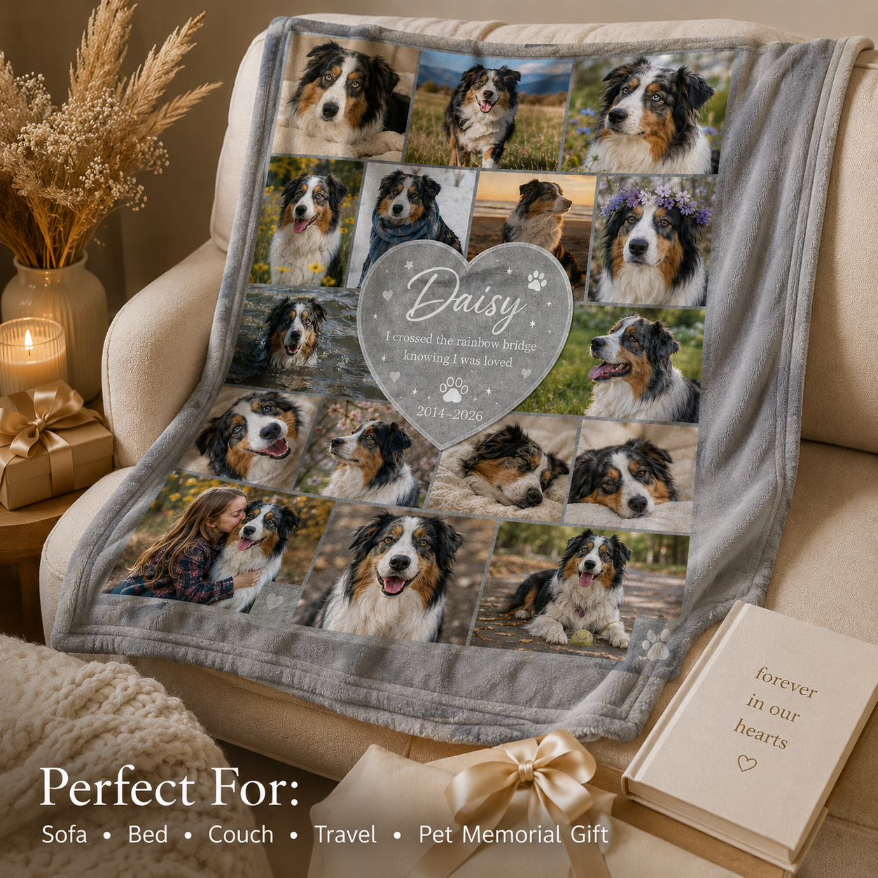 Custom Photo Dog Memorial Blanket | Personalized Dog Lovers Gifts | Gift For Dog Lovers TOM99