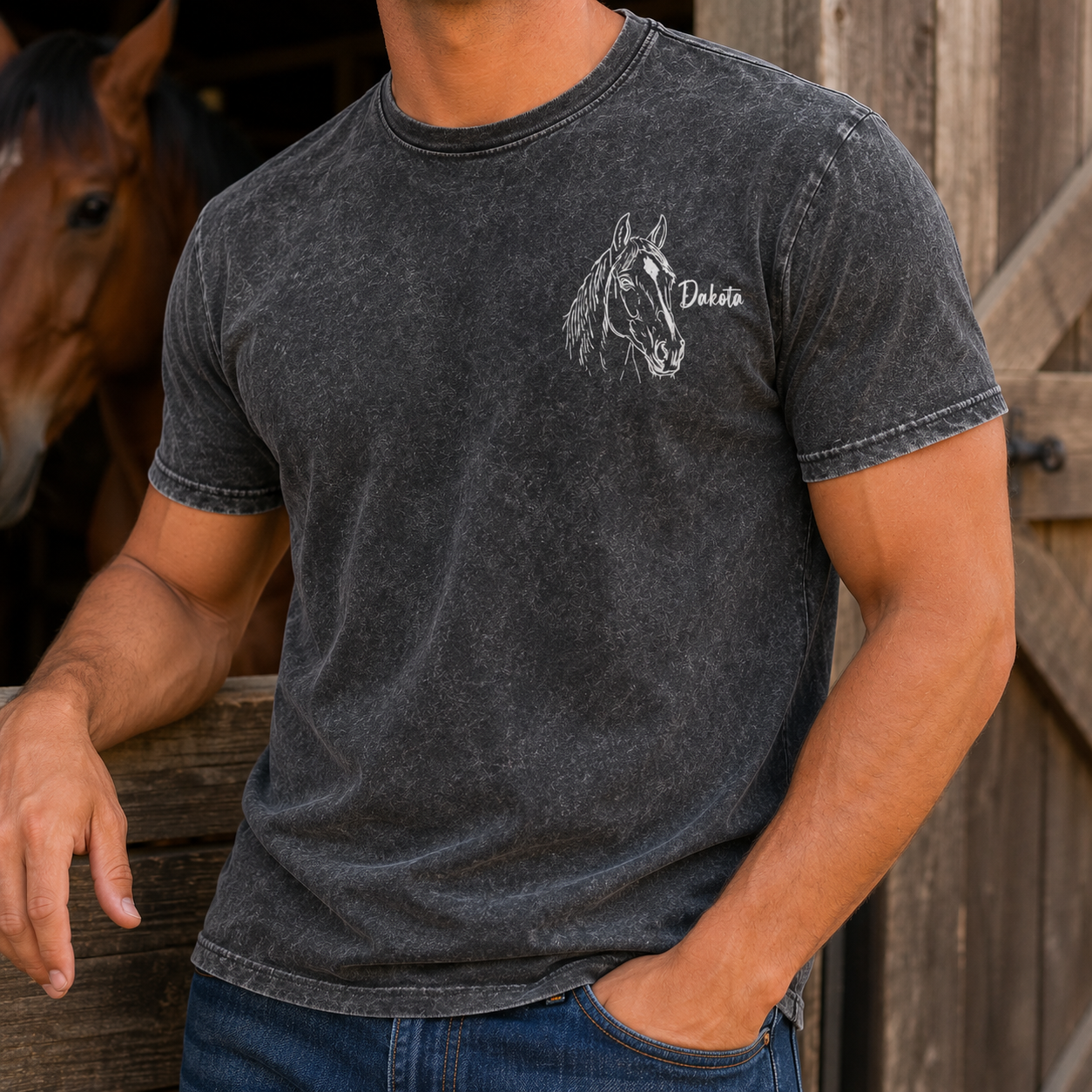 Custom Photo Horse Love Wash T-Shirt | Personalized Horse Lover Shirt | Gift For Horse Lovers TOM99