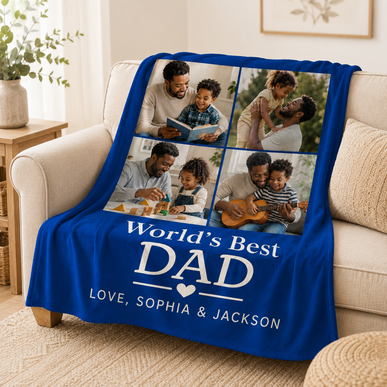 Custom Photo World's Best Dad Blanket, Personalized Dad Gifts | Gift For Dad TOM99