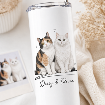 Personalized Photo Cat 20oz Skinny Tumbler – Custom Cat Photo Skinny Tumbler for Woman and Cat Owners TOM99