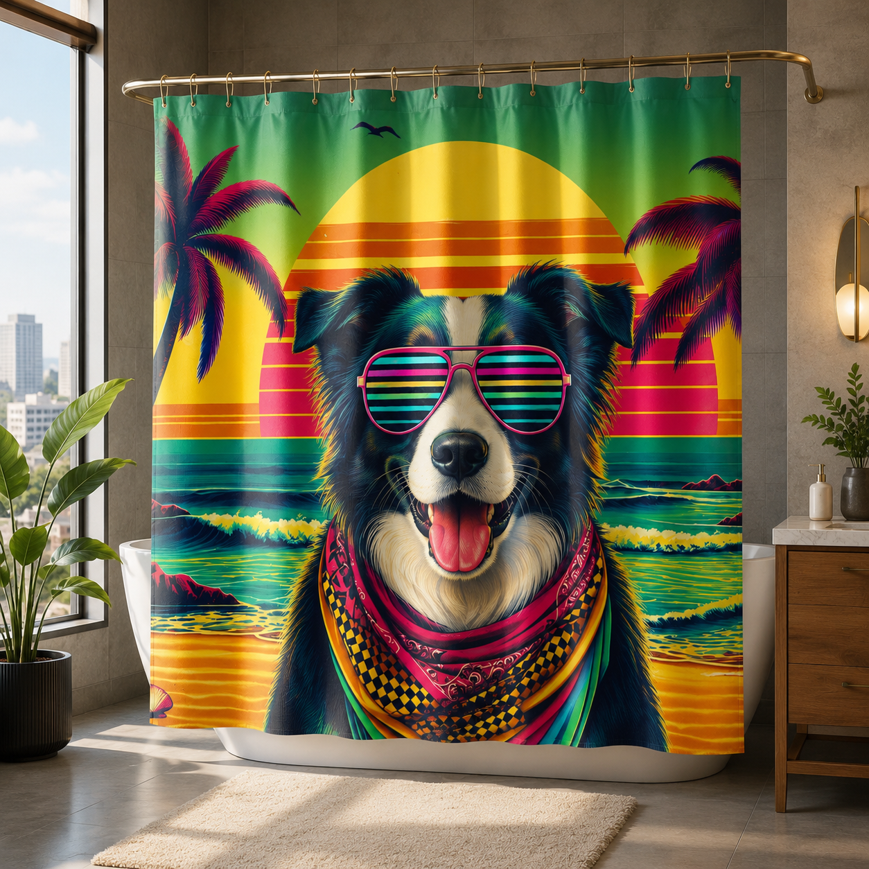 Custom Photo Tropical Dog Shower Curtain | Gift For Dog Lovers