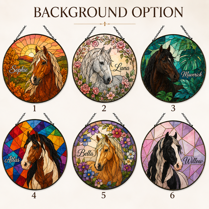 Custom Photo My Horse Stained Glass Suncatcher – Personalized Horse Lover Gifts | Gift For Horse Lover TOM99