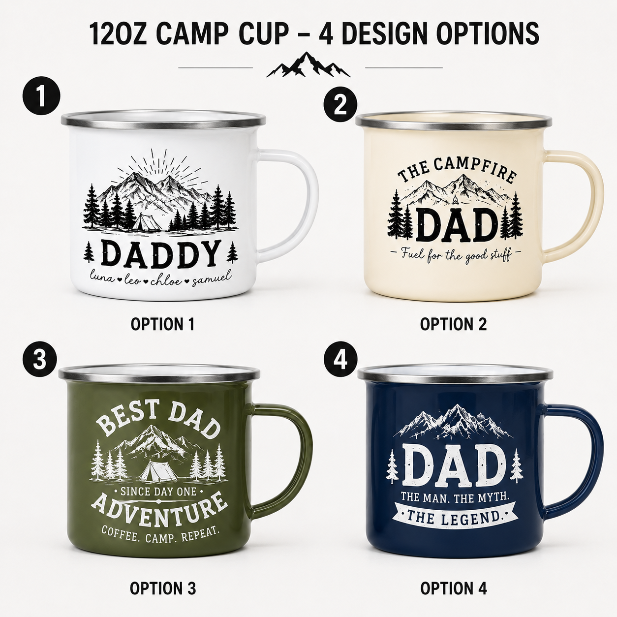 Personalized Papa Bear Dad Camp Mug 12oz, Custom Dad Enamel Cup, Gift For Dad TOM99