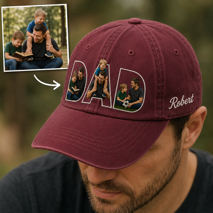 Custom Photo Father Embroidered Hat, Personalized Cap, Custom Portrait Dad Hat, Father’s Day Gift TOM99