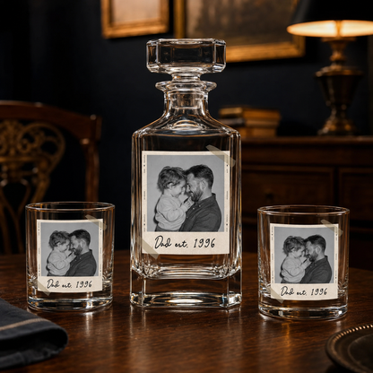 Custom Photo Dad Est Whiskey Decanter Set | Personalized Gift For Dad | Father's Day Gifts