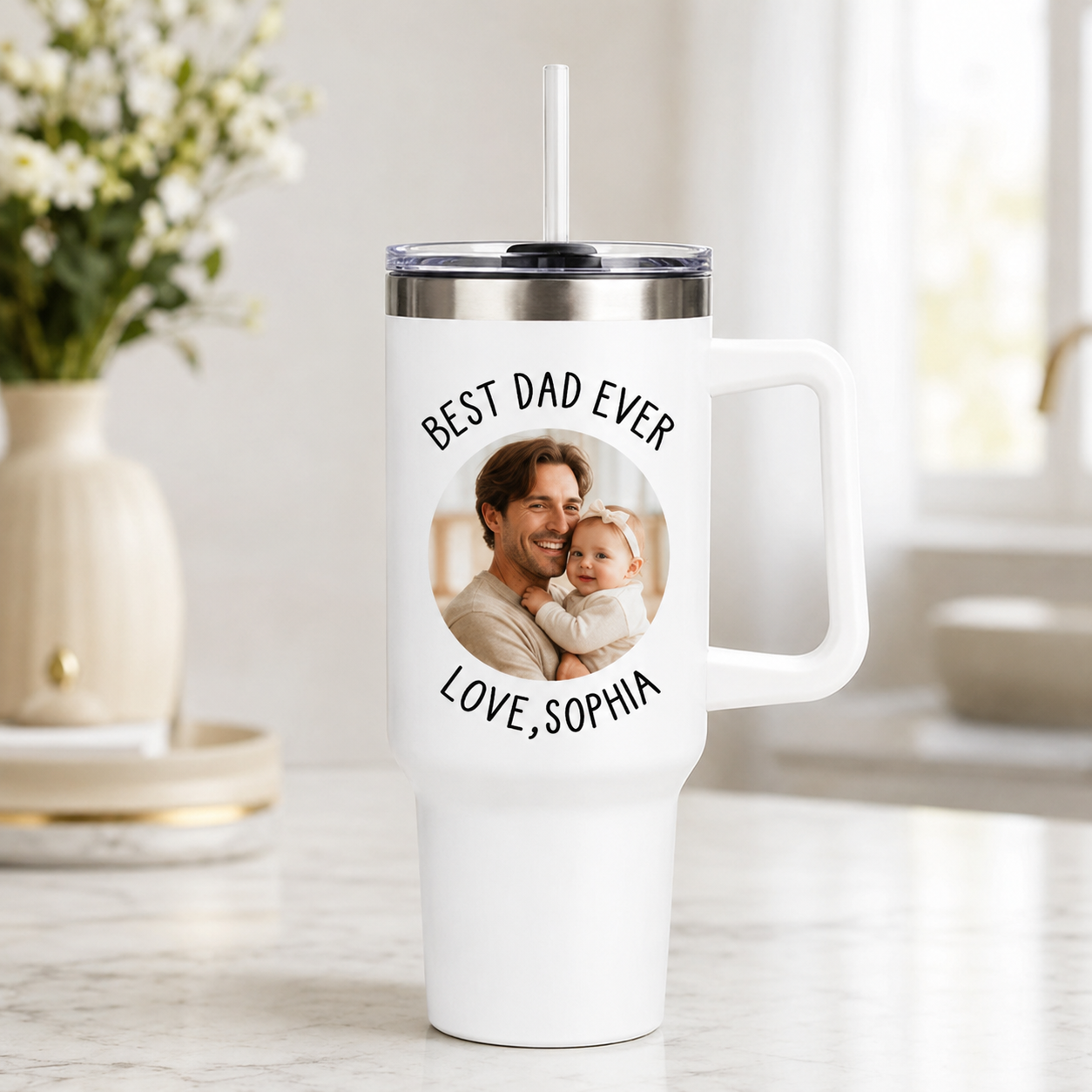 Custom Photo Dad 40oz Tumbler, Personalized Dad Tumbler, Father’s Day Gift TOM99