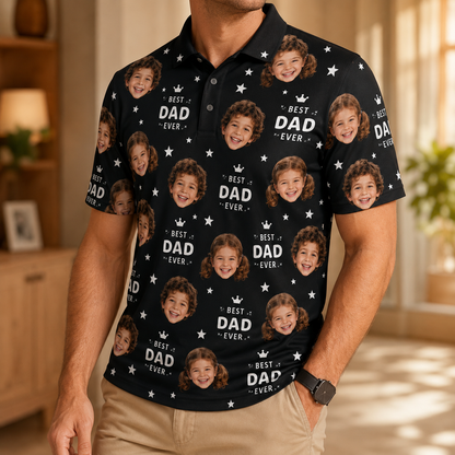 Custom Photo Best Dad Ever Polo Shirt, Personalized Polo Shirt For Husband Dad Grandfather TOM99