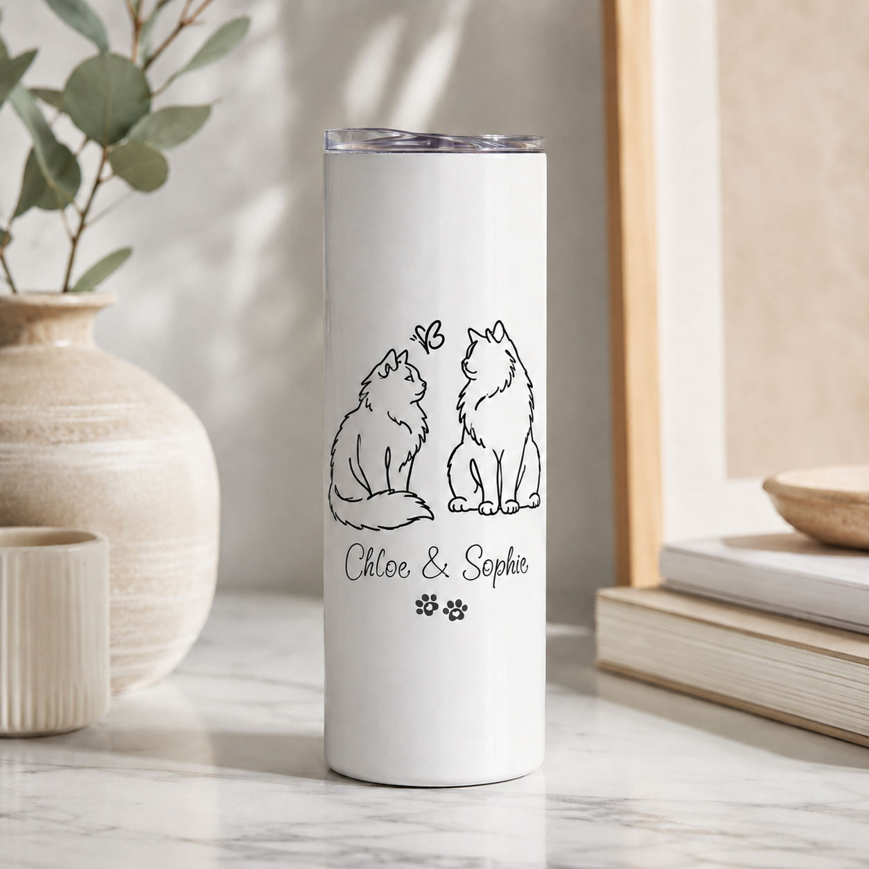 Personalized Photo Two Cats 20oz Skinny Tumbler – Custom Cat Photo Skinny Tumbler for Woman and Cat Owners TOM99