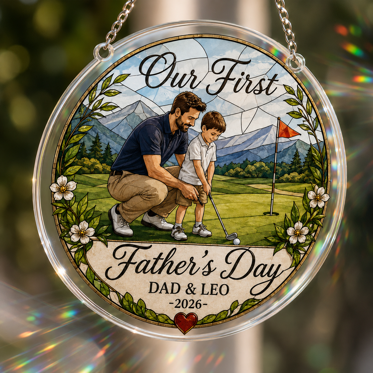 Custom Photo Dad & Son Stained Glass Suncatcher – Personalized Dad Gifts | Gift For Dad TOM99