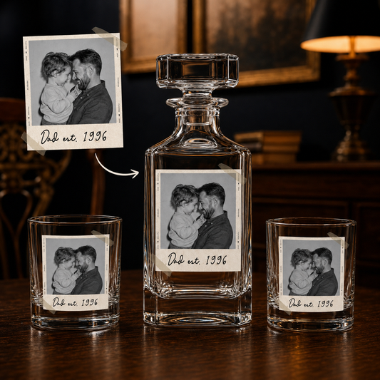 Custom Photo Dad Est Whiskey Decanter Set | Personalized Gift For Dad | Father's Day Gifts