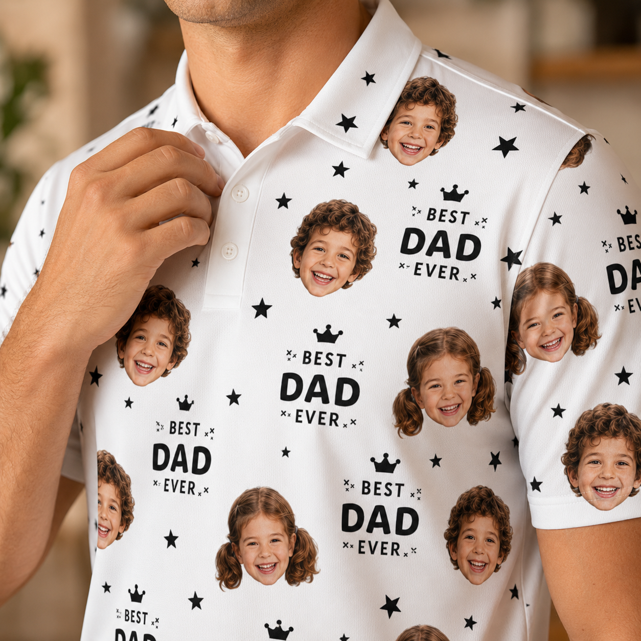 Custom Photo Best Dad Ever Polo Shirt, Personalized Polo Shirt For Husband Dad Grandfather TOM99