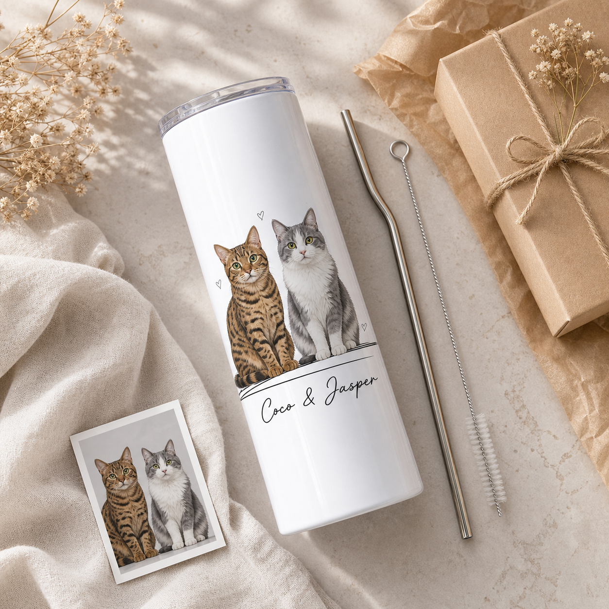 Personalized Photo Cat 20oz Skinny Tumbler – Custom Cat Photo Skinny Tumbler for Woman and Cat Owners TOM99