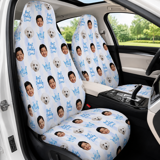 Personalized Dad & Son Portrait Car Seat Cover, Custom Dad Seat Protector, Gift For Dad TOM99
