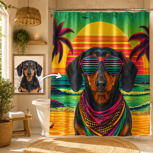 Custom Photo Tropical Dog Shower Curtain | Gift For Dog Lovers