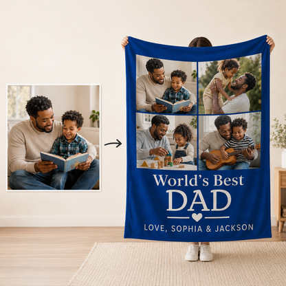 Custom Photo World's Best Dad Blanket, Personalized Dad Gifts | Gift For Dad TOM99