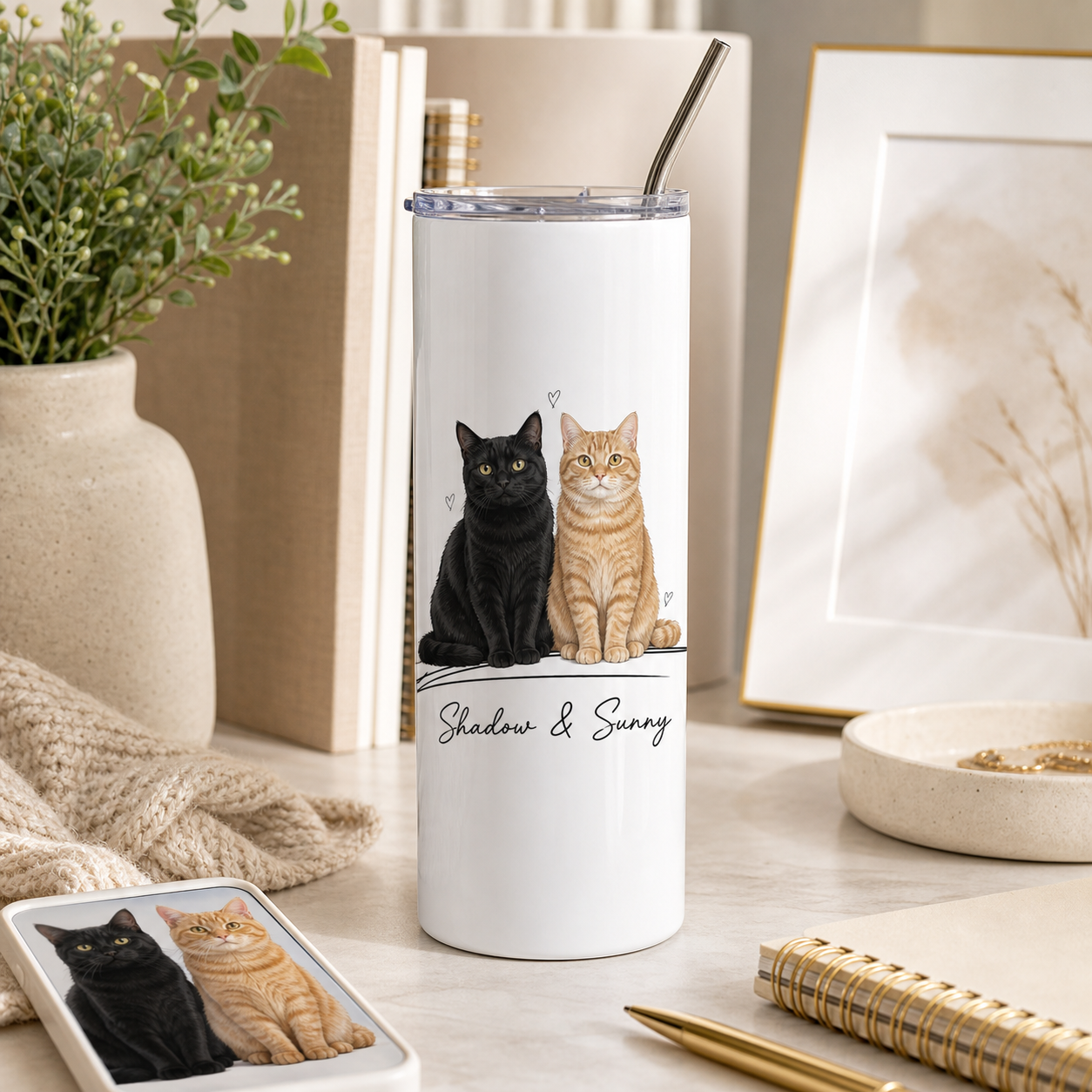 Personalized Photo Cat 20oz Skinny Tumbler – Custom Cat Photo Skinny Tumbler for Woman and Cat Owners TOM99