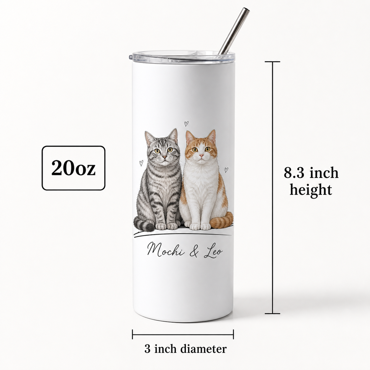Personalized Photo Cat 20oz Skinny Tumbler – Custom Cat Photo Skinny Tumbler for Woman and Cat Owners TOM99