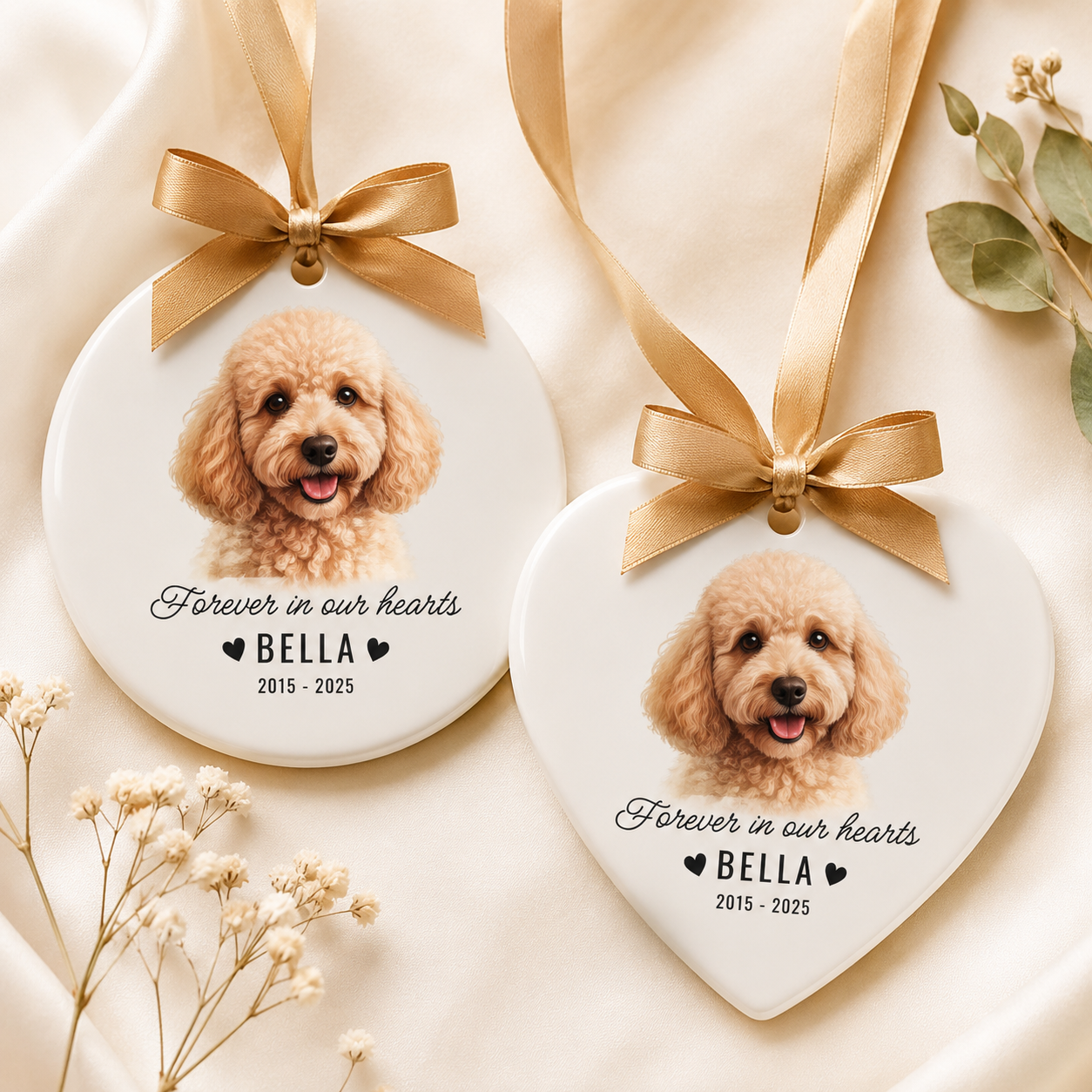 Custom Photo Dog In Our Heart Memorial Ceramic Ornament | Personalized Dog Lovers Gifts | Gift For Dog Lovers TOM99