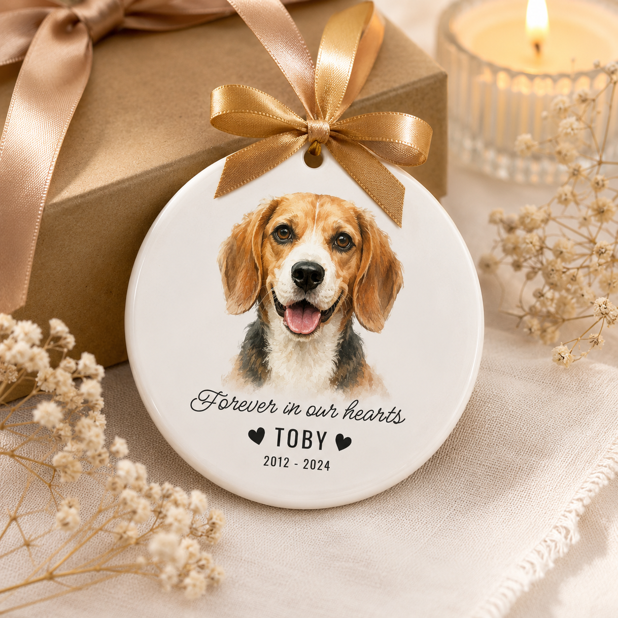 Custom Photo Dog In Our Heart Memorial Ceramic Ornament | Personalized Dog Lovers Gifts | Gift For Dog Lovers TOM99
