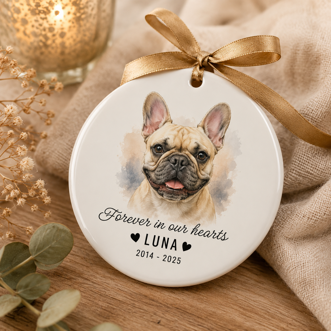Custom Photo Dog In Our Heart Memorial Ceramic Ornament | Personalized Dog Lovers Gifts | Gift For Dog Lovers TOM99