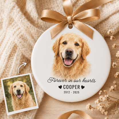 Custom Photo Dog In Our Heart Memorial Ceramic Ornament | Personalized Dog Lovers Gifts | Gift For Dog Lovers TOM99