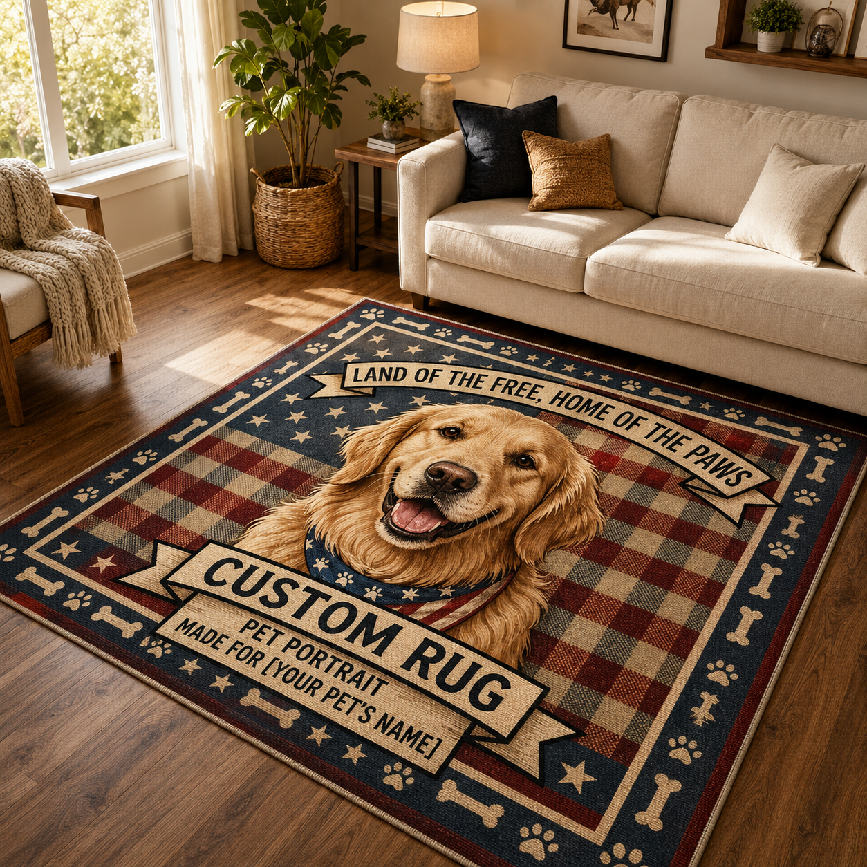 Custom Photo Americian 250 Dog Area Rug | Gift For Dog Lovers