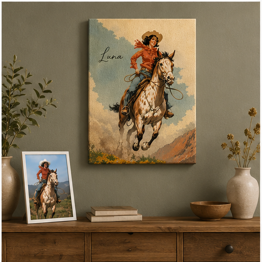 Custom Photo Ride Horse Wall Art Canvas | Personalized Horse Photo Canvas | Gift For Horse Lovers TOM99