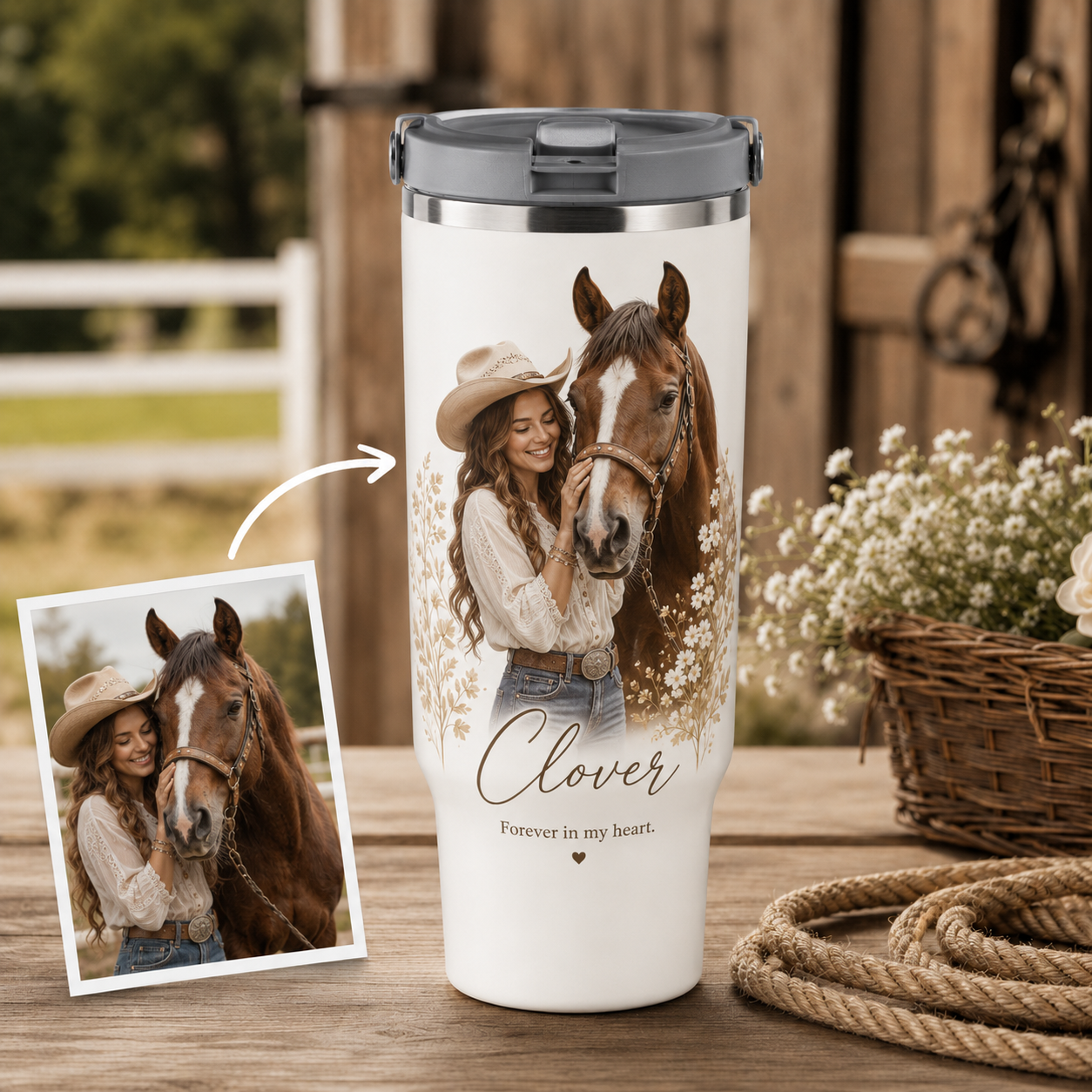 Custom Photo Girl Horse 30oz Tumbler | Gift For Horse Lovers | Pet Lover Gifts TOM99