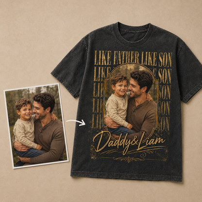 Custom Dad & Son Photo Wash T-Shirt, Personalized Dad Gifts | Gift For Dad TOM99