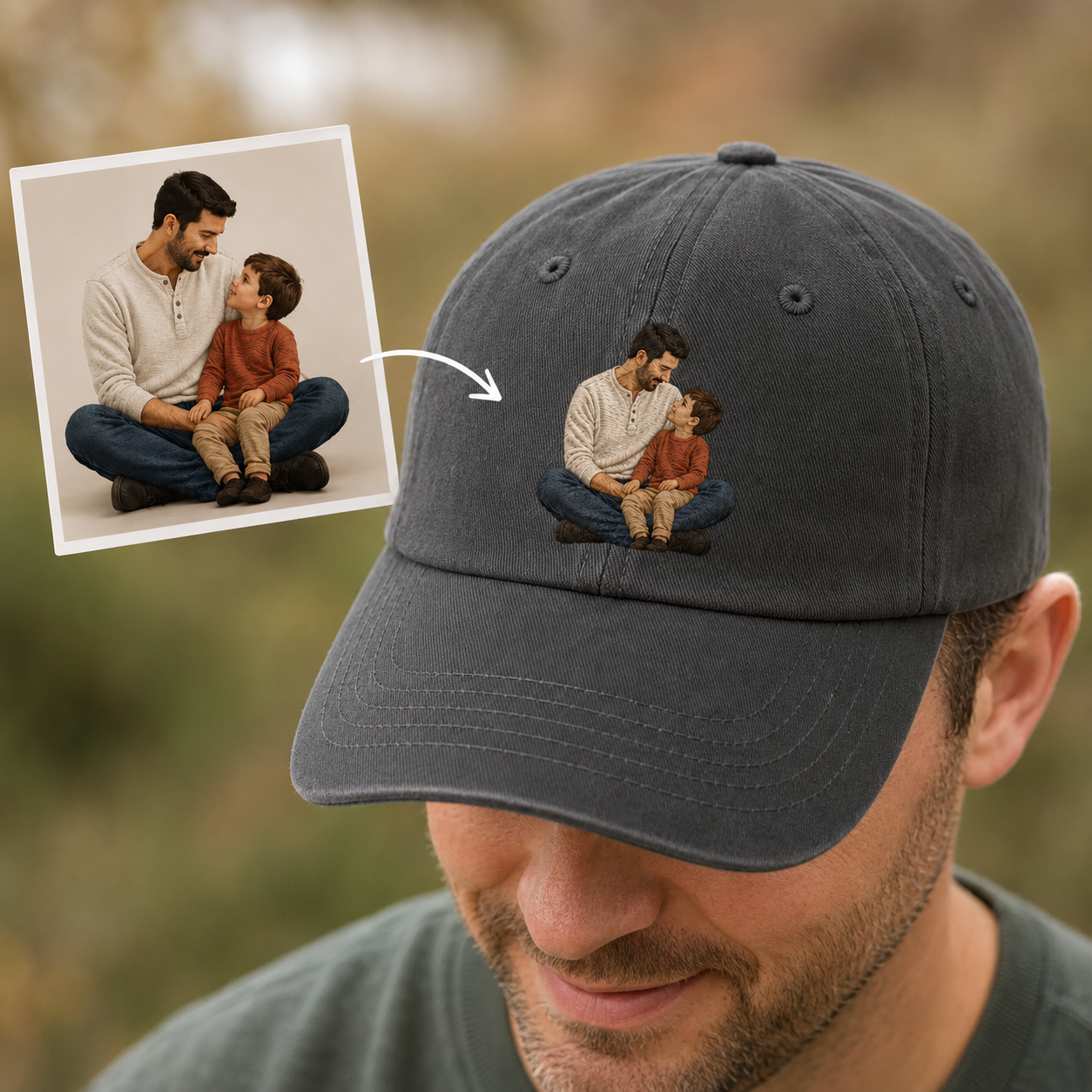 Custom Photo Son Love Dad Embroidered Hat, Personalized Cap, Custom Portrait Dad Hat, Father’s Day Gift TOM99