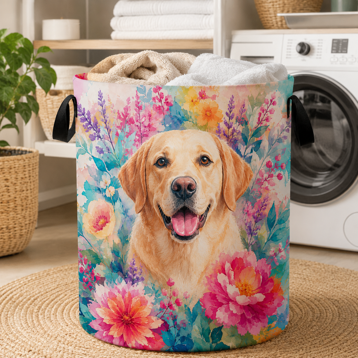 Custom Photo Dog Laundry Basket | Gift For Dog Lovers | Dog Bathroom Decor