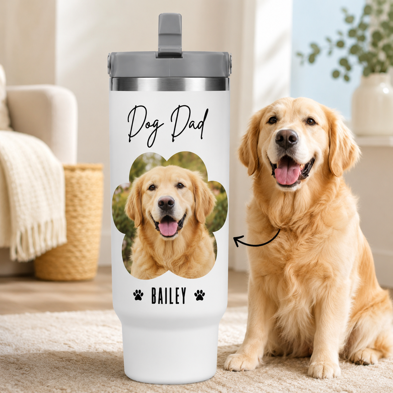 Custom Photo Dog Dad 30oz Tumbler | Gift For Dog Lovers | Pet Lover Gifts TOM99