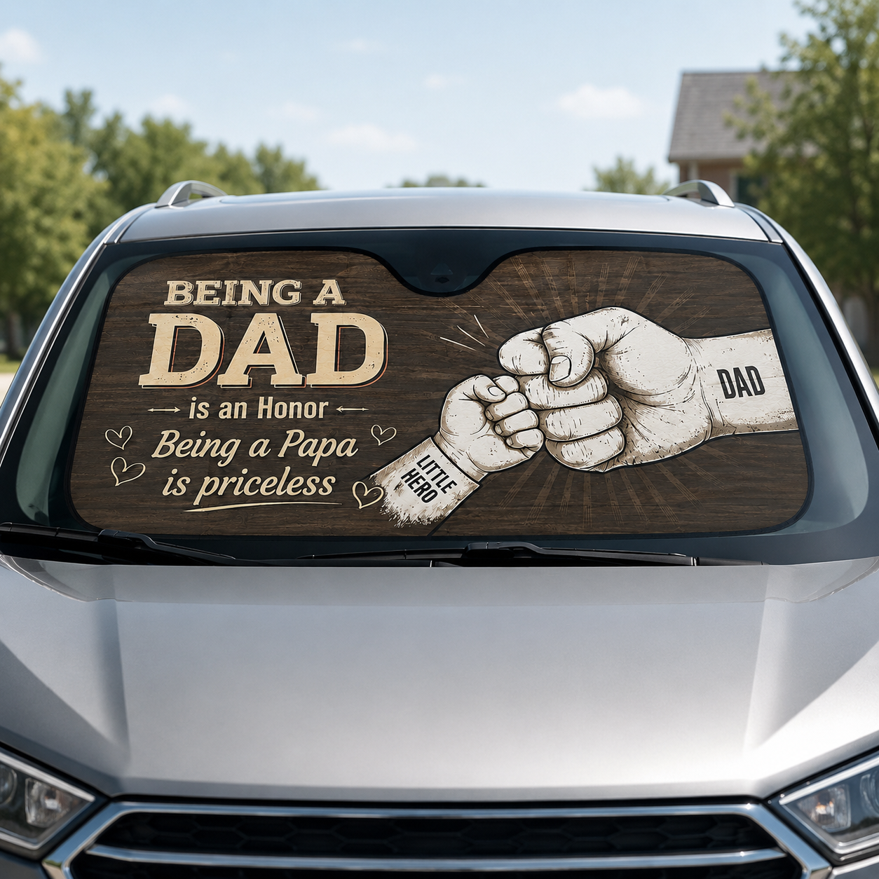 Personalized First Dad Car Windshield Sun Shade, Custom Car Sun Shade for Dad, Gift For Dad TOM99