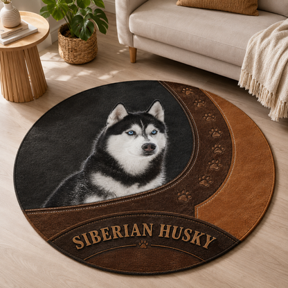 Custom Photo Vintage Dog Round Carpet | Photo Pet Round Rug | Gift For Dog Lovers