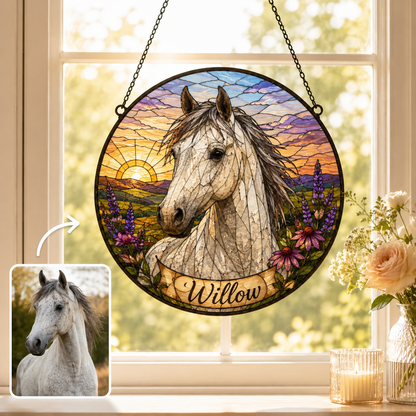 Custom Photo True Horse Stained Glass Suncatcher – Personalized Horse Lover Gifts | Gift For Horse Lover TOM99