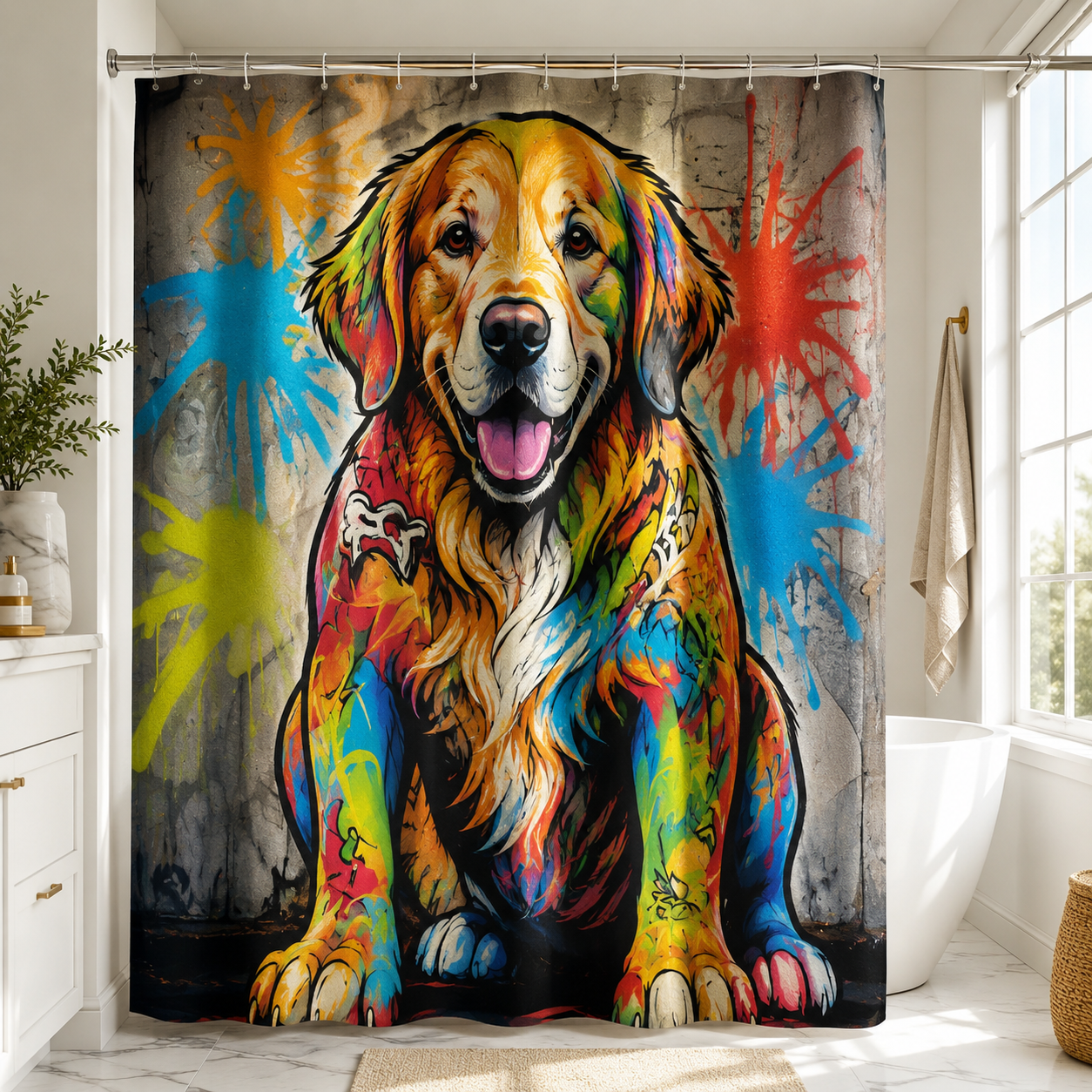 Custom Photo Colorful Dog Shower Curtain | Gift For Dog Lovers