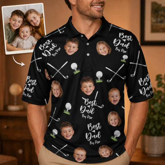 Custom Photo Dad Golf Lover Polo Shirt, Personalized Polo Shirt For Husband Dad Grandfather
