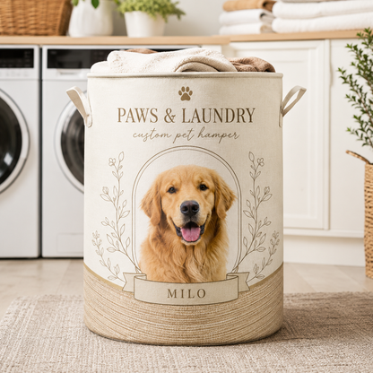 Custom Photo Dog Laundry Basket | Gift For Dog Lovers | Dog Bathroom Decor