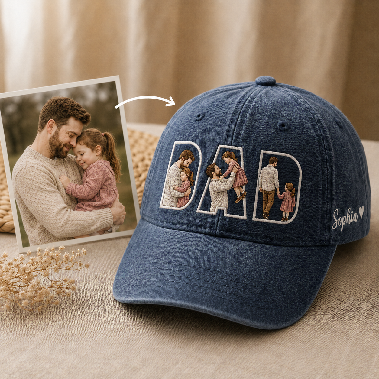 Custom Dad Love Photo Embroidered Hat, Personalized Cap, Custom Portrait Dad Hat, Father’s Day Gift TOM99