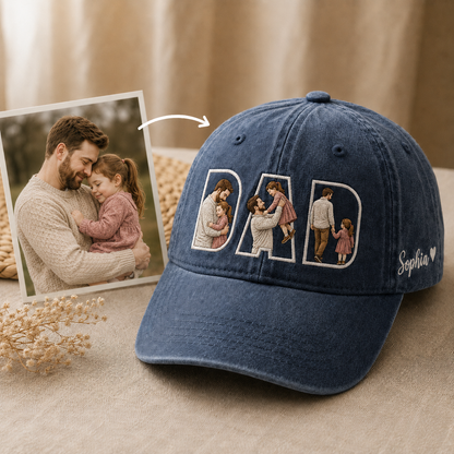 Custom Dad Love Photo Embroidered Hat, Personalized Cap, Custom Portrait Dad Hat, Father’s Day Gift TOM99
