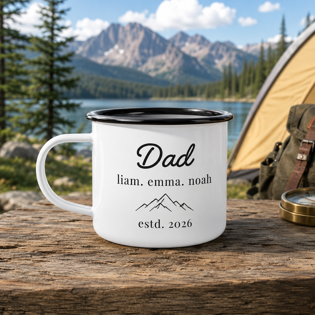 Personalized Dad & Kids Camp Mug 12oz, Custom Dad Enamel Cup, Gift For Dad TOM99