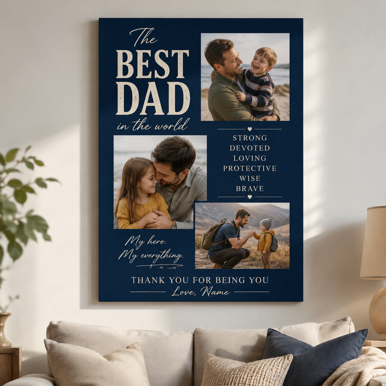 Custom Photo The Best Dad In The World Canvas Wall Art - Custom Gift For Dad TOM99