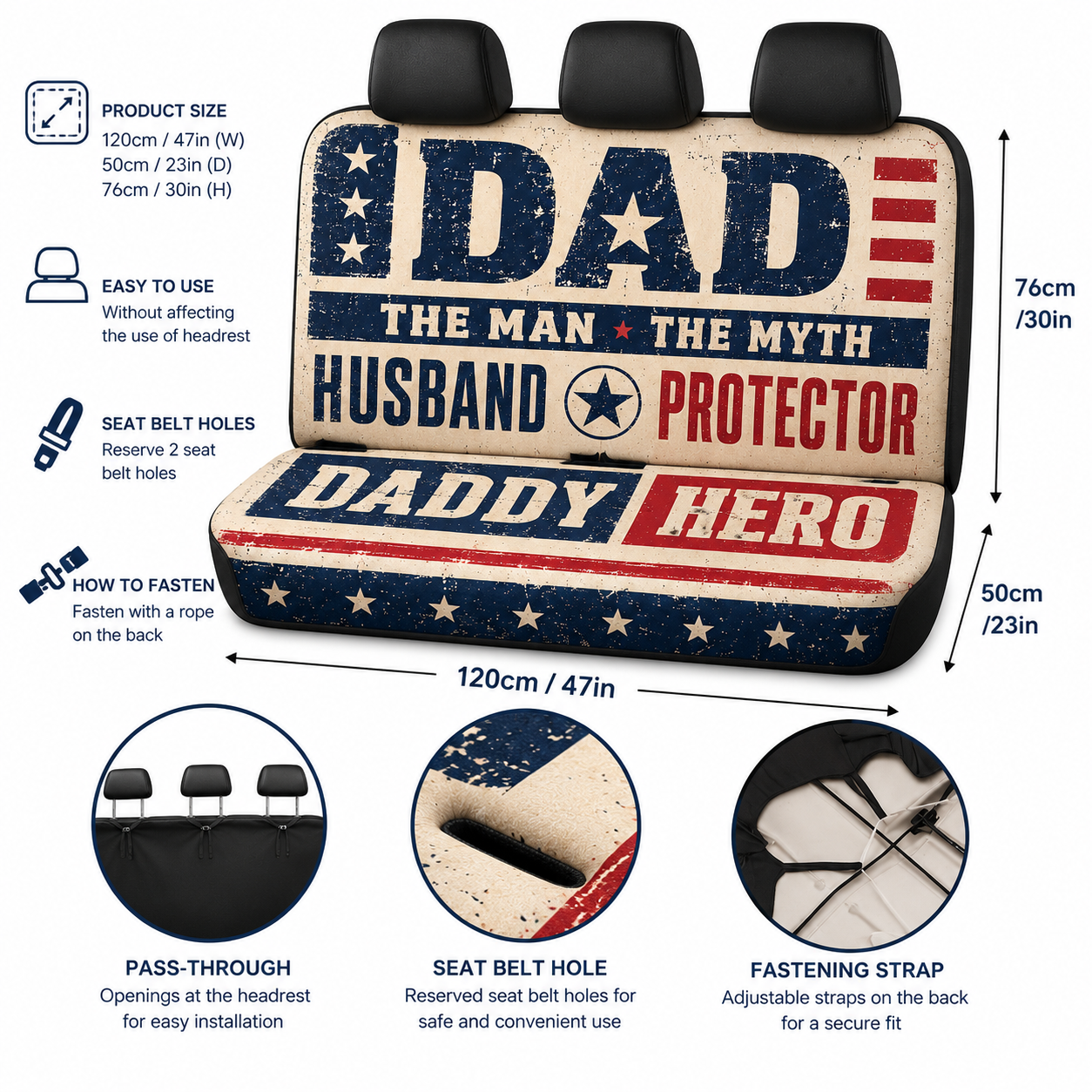 Personalized Dad Hero Car Rear Seat Cover, Custom Back Seat Protector For Dad, Gift For Dad TOM99