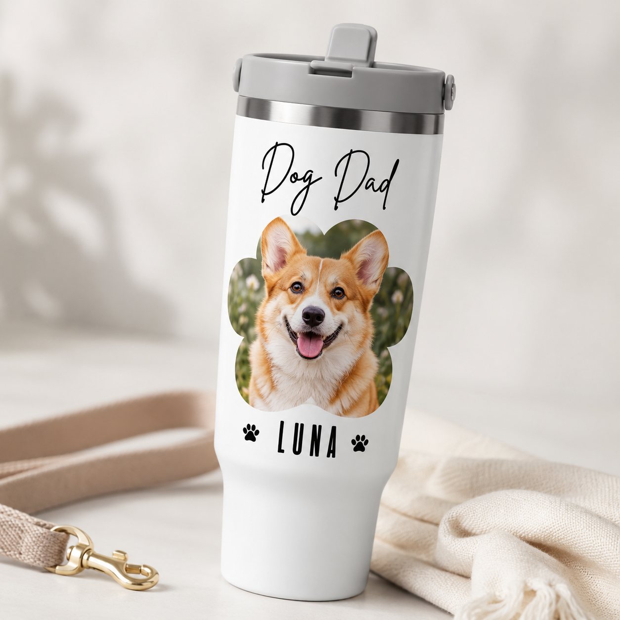Custom Photo Dog Dad 30oz Tumbler | Gift For Dog Lovers | Pet Lover Gifts TOM99