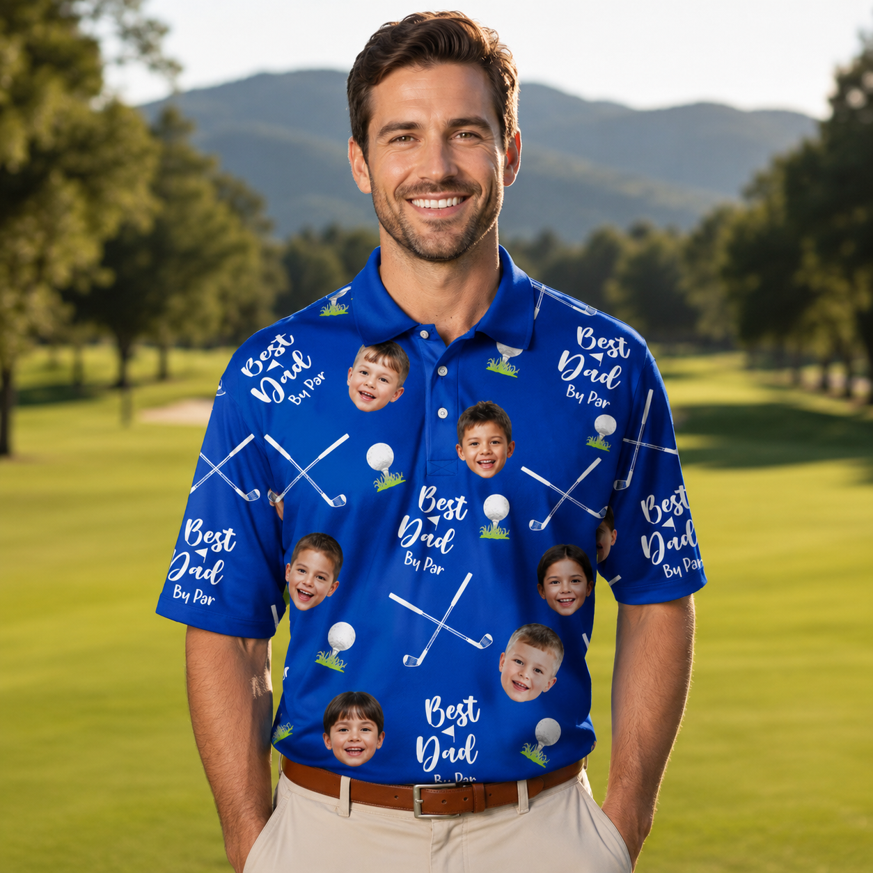 Custom Photo Dad Golf Lover Polo Shirt, Personalized Polo Shirt For Husband Dad Grandfather
