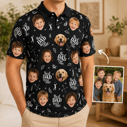Custom Photo Best Dad By Par Dog Polo Shirt, Personalized Polo Shirt For Husband Dad Grandfather TOM99