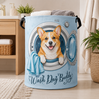 Custom Photo Dog Laundry Basket | Gift For Dog Lovers | Dog Bathroom Decor